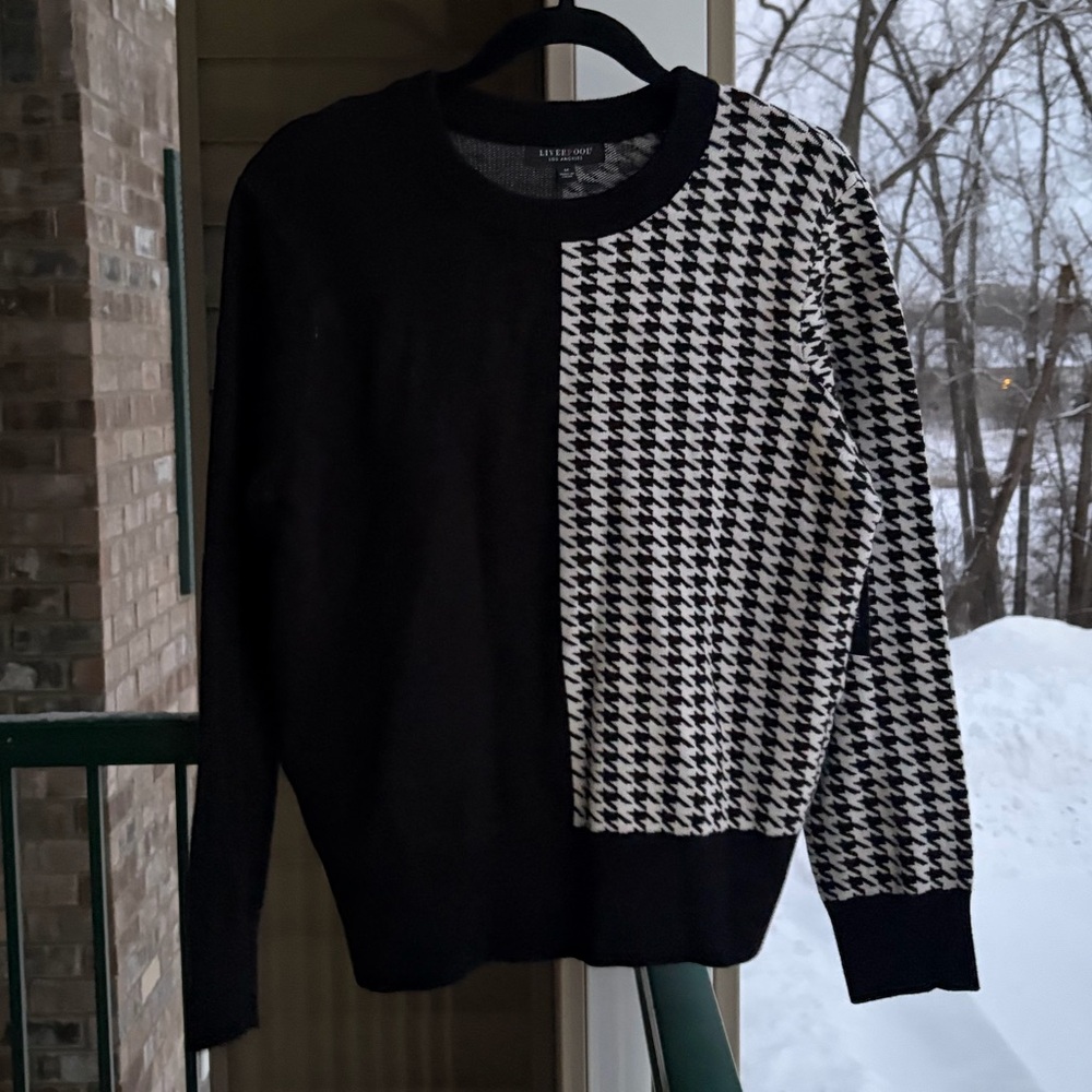 🆕🖤🤍 Liverpool Los Angeles Black White Houndstooth Colorblock Knit Sweater Size M - Picture 3 of 16